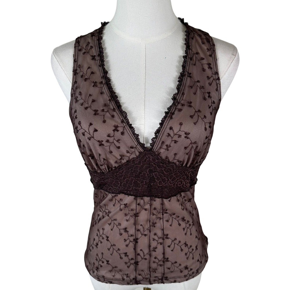 Vtg Agaci Too Camisole Women Brown Embroidered Tank S Whimsigoth Fairy Grunge